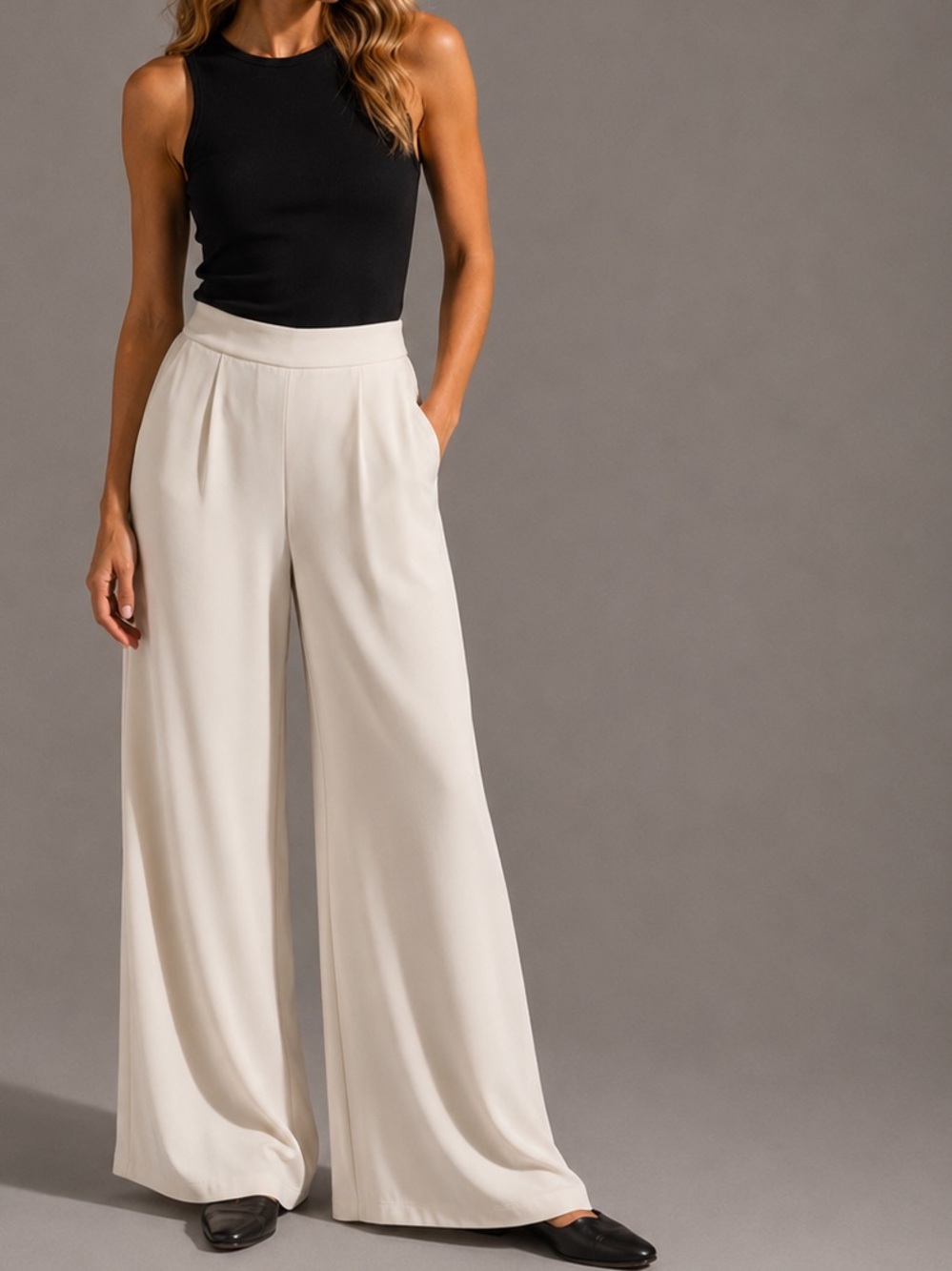 MELLODAY Cream Pleated Wide Leg Pants NWT Small